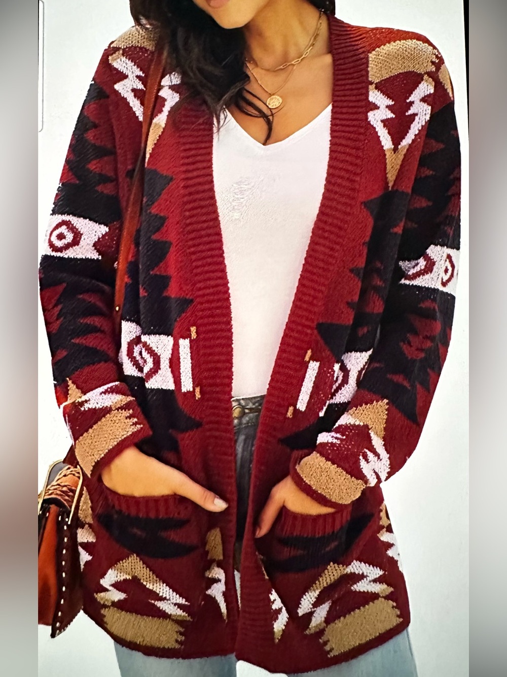 SHEIN Knit Cardigan with Red and Grey Accents - Women’s XL